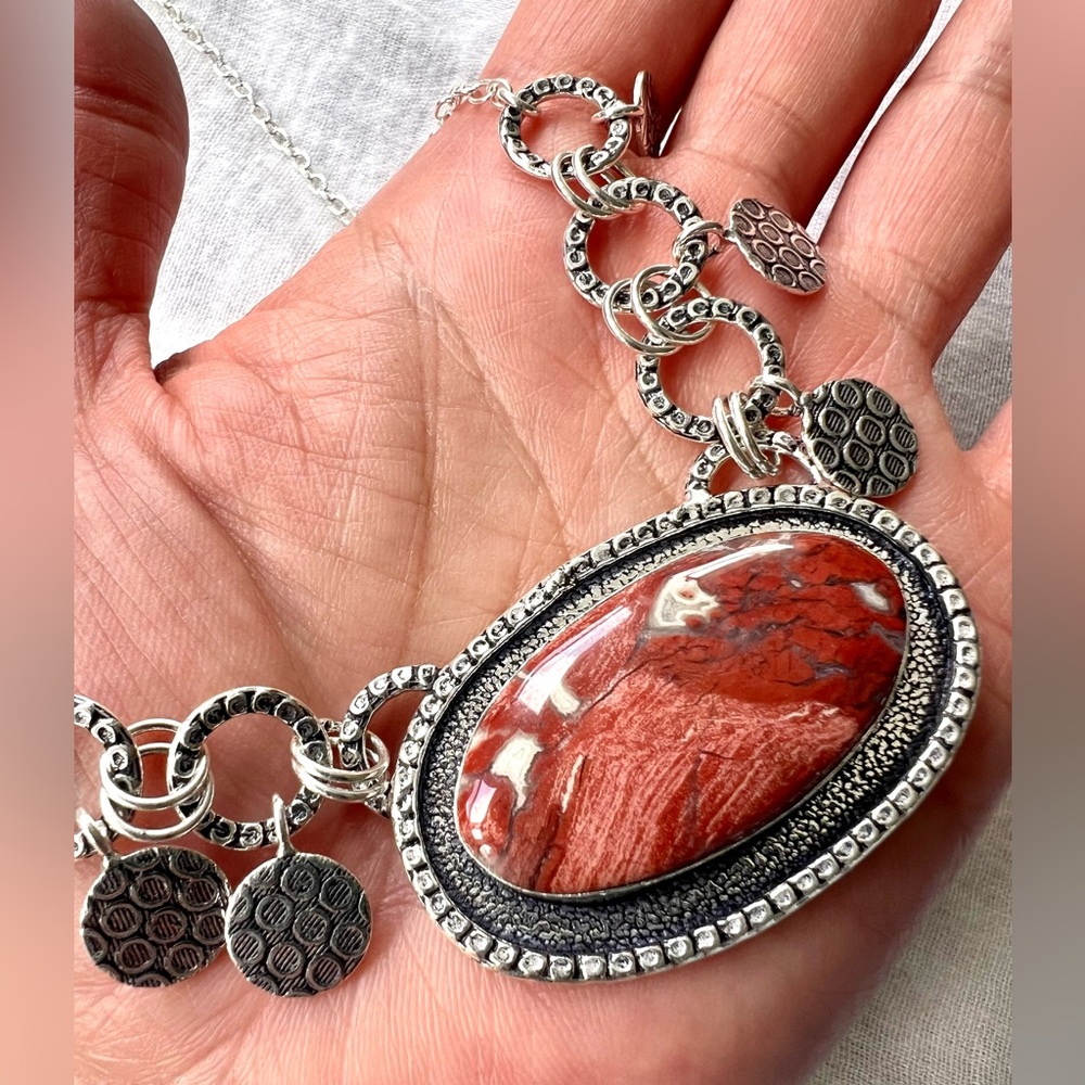 925 STUNNING! Rich Red Jasper Ornamental Necklace